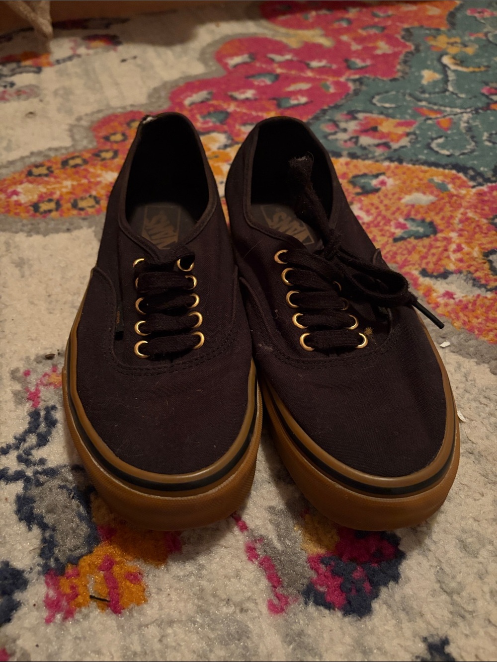 Vans Men’s Black Canvas Low-Top Sneakers with Gum Outsole and Gold Eyelets
